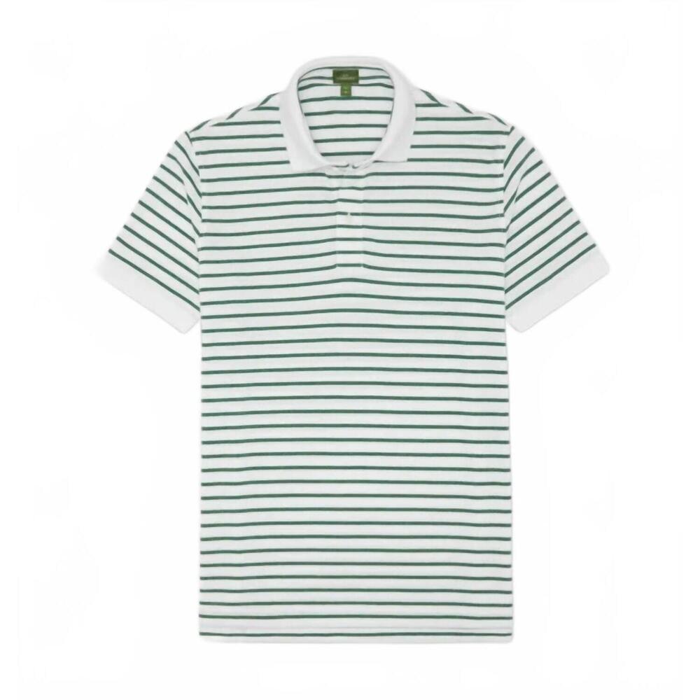 NEW SID MASHBURN men's court polo shirt in white/heather green stripe pima pique